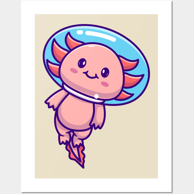 Cute Axolotl Astronaut Swimming Floating In Space Cartoon Wall Art by Catalyst Labs